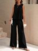 K Solid Color Elegant Two-piece Round Neck Vest And Wide Leg Pants Set For Women's Clothing. No Necklaces Or Other Accessories_ecoleips.com