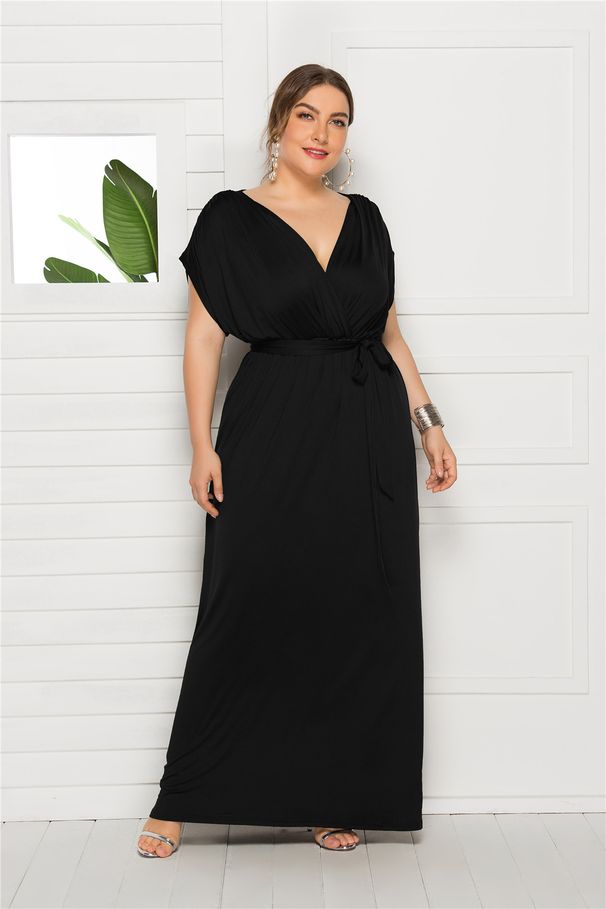 Women's Clothing New Sexy Solid Color V Neck Loose Swing Dress_ecoleips.com