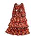 Women's French Romantic Style Floral Print Dress round Neck Long Sleeve Slimming Elegant Fairy Chiffon Summer Cake Long Dress_ecoleips.com