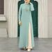 Muslim Women's Clothing Set Ice Silk Wrinkle Long Sleeve High Slit Hem Solid Color Elegant Robe Modern Style_ecoleips.com