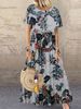 2024 New Retro Floral Print Dress, Short Sleeve, Round Neck, New_ecoleips.com
