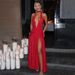 Elegant Halter Neck Silk Dress – Backless V-Neck Slit Maxi Dress For Evening & Special Occasions_ecoleips.com