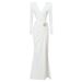 Direct Supply From : White Long-sleeved Ruched Hollow-out V-neck Cross-over Dress, Cross-border European And_ecoleips.com