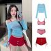 Women's Trendy High-End Long Sleeve Bikini Set 4-Piece Swimsuit for Teen Girls Beach Vacation_ecoleips.com