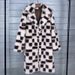 Faux Fox Fur Checkered Long Trench Coat With Polo Collar - Oversized Winter Coat For Women, Streetwear Fashion Outerwear_ecoleips.com