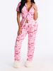 New Women's Printed Casual Home Comfortable Trousers Set Short Sleeved Front Open Design_ecoleips.com