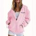 Women's Printed Cardigan Jacket Long Sleeve Boyfriend Style Loose Casual Hooded Zipper Print_ecoleips.com