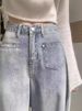 Petite Women's American Retro Tassel Frayed High-Waisted Jeans 2024 New Loose Wide-Leg Straight Flared Pants_ecoleips.com