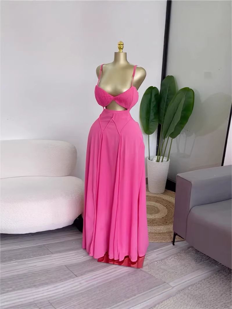 Women's Clothing Summer Strapless Camisole Dress Women's Elegant Backless Long Dress With Padded Bra Printed Vacation Style_ecoleips.com