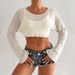 Summer Women's Off-Shoulder Knitted Top European American Style Long Sleeve Semi-Transparent Hollow out Short T-Shirt_ecoleips.com