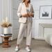Women's Elegant Blazer & Pants Suit Set - Office To Weekend Stretch Polyester Wrinkle-Resistant Outfit (White/Blue/Lavender/Gray, S-4XL)_ecoleips.com