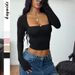 Square Neck Long Sleeve Bodycon Tee Y2K Streetwear Staple Stretchy Rayon Spandex Blend Trendy Cropped Fit Women's Top Black Pink White Khaki_ecoleips.com