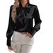 Wholesale Of Long-Sleeved Bow Satin Women's Shirts And Blouses For Autumn_ecoleips.com