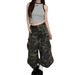 Retro Camouflage Workwear Jeans For Women, Summer Trend New High-Waisted Slimming Straight Loose Wide-Leg Cropped Pants_ecoleips.com