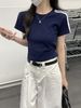 2026 Summer New Korean Version Round Neck Slim Shoulder Bar Strip Thin Versatile Short-sleeved T-shirt Women's Top_ecoleips.com