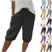 Aria Basics Aria Basics 2023 European And American Cross-Border Independent Station Cotton Linen Pocket Elastic Casual Women's Five-Point_ecoleips.com
