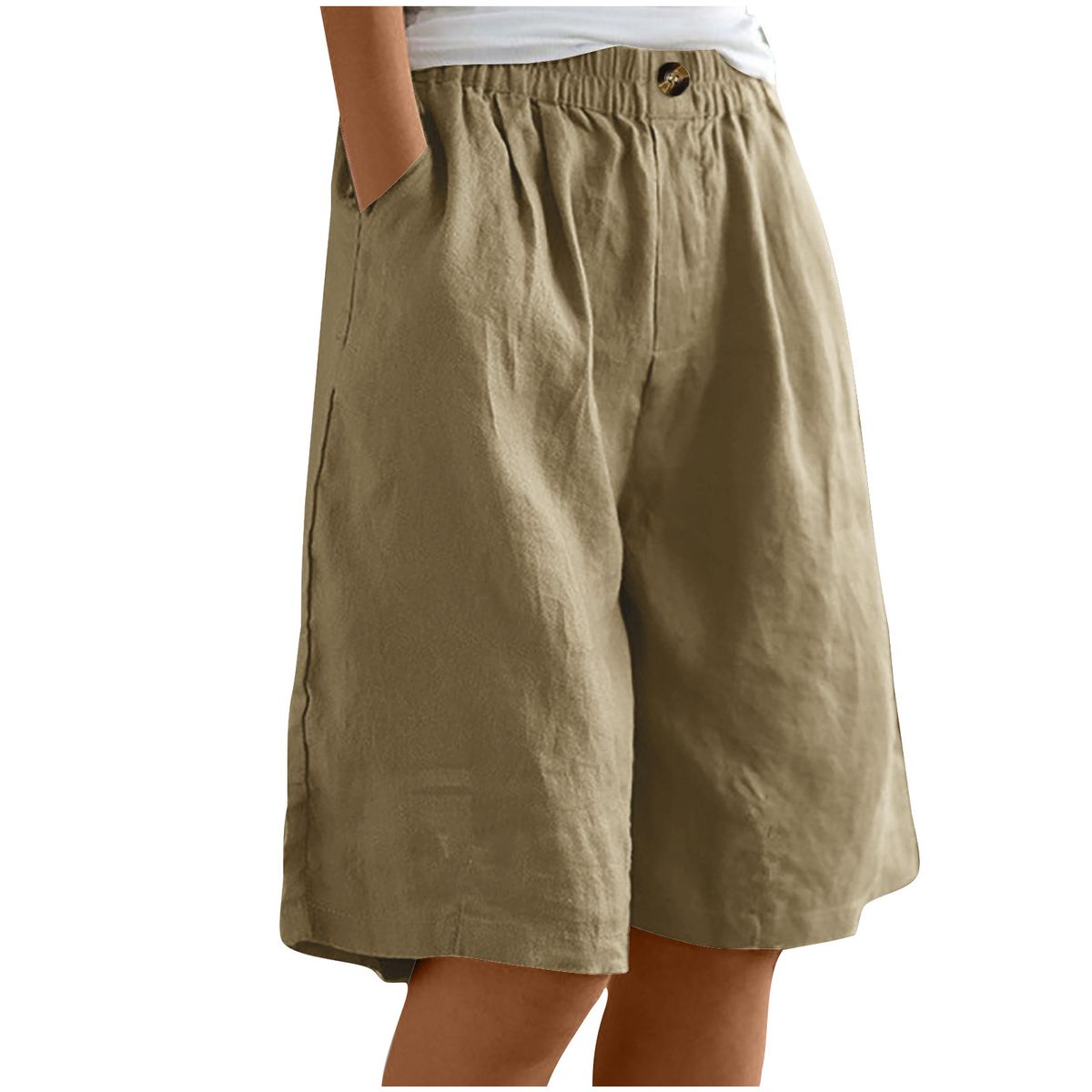 Women's Cotton Linen Shorts Summer New Style High Waisted Five Point Loose Fit Mid Length Pants_ecoleips.com