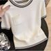 Color Blocked Knit T-Shirt For Women Luxury Design Slimming Top Striped Summer New Style Short Sleeved Loose Fit_ecoleips.com