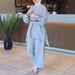 2025 Muslim Autumn Comfortable Casual Waist-Cinching Batwing Long Sleeve Solid Color Set_ecoleips.com