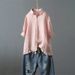 Women's Clothing Women's Casual Cotton Linen Short-Sleeved Shirt Single-Breasted Ruffle Detail Style Top For Plus Size_ecoleips.com