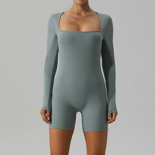 Women's Clothing Sexy Slim Fitting Yoga Long Sleeved Jumpsuit Ballet Dance All In One Tight Sports Jumpsuit Shorts_ecoleips.com