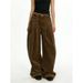 Women Retro Corduroy Cargo Pants Adjustable Waist Blue Wide Leg Casual Trousers For Autumn/Winter Trendy Style_ecoleips.com