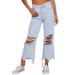 Spot cross border women's clothing 2025 new European and American retro wide leg pants loose straight jeans ripped trousers women_ecoleips.com
