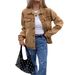 Women's Distressed Fringe Denim Jacket - Oversized Shirt Style Casual Coat With Turn-Up Cuffs (Brown, S-XL)_ecoleips.com