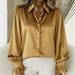 Satin Poplin Shirt With Puff Sleeves – Elegant Turn-Collar Blouse For Work & Evening (S-XXL, Poly-Spandex Blend, Wrinkle-Resistant Office Wear)_ecoleips.com