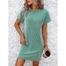 Women's Casual Twist-Front Short Sleeve Dress With Pockets - Color Block Summer Dress With Flattering Fit_ecoleips.com
