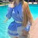 AD625 Korean-style College-style Blue Striped Polo Collar Long-sleeve Dress, Summer Waist-cinching Slimming Shirt Dress_ecoleips.com