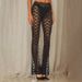 Women's Clothing Women's Floral Print Lace Flared Wide Leg Pants High Elasticity Casual Long See Through Versatile_ecoleips.com