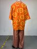 K Women's New Sweet And Fresh Printed V-neck Bat Sleeve High Waisted Straight Leg Pants Two-piece Set_ecoleips.com