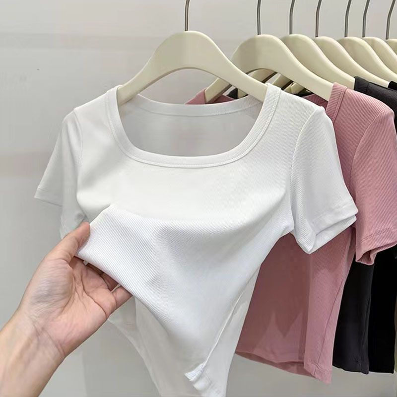 Women's Threaded Short Sleeve T-Shirt Spring, Summer And Autumn 2025 New Comfort Sports Top Casual Interior Bottom Shirt_ecoleips.com