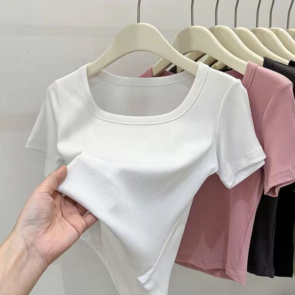 Women's Threaded Short Sleeve T-Shirt Spring, Summer And Autumn 2025 New Comfort Sports Top Casual Interior Bottom Shirt_ecoleips.com