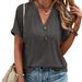 New Spring/Summer Women's Clothing Collection: V-Neck Tops In Solid Colors, Featuring Stylish Short Sleeves And Buttoned_ecoleips.com