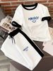 Women's Summer Round Neck Short-Sleeved Top And Trousers Set Style Smiley Face Print_ecoleips.com