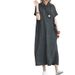 New Japanese Solid Color Cotton And Linen Lapel, Short Sleeve Loose Pocket Women's Casual Dress Women's_ecoleips.com