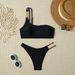 Women's One-Shoulder High-Waist Bikini Set Monochrome Swimwear Sexy Cut-Out Back_ecoleips.com