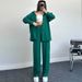 Women's Casual Long Sleeve Shirt & Pants Set - Comfortable Polyester Office Wear, Loose Fit Two-Piece Outfit For Spring & Fall_ecoleips.com