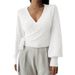 Women's V-Neck Wool Blend Sweater Top - Elegant Cross Strap Design, Winter Pullover For Casual & Office Wear_ecoleips.com