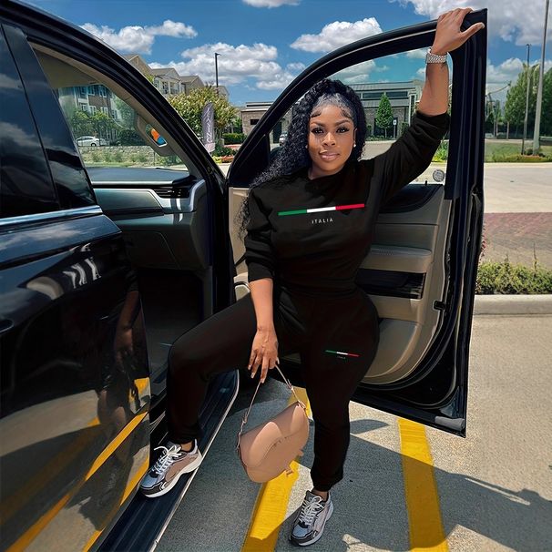 Women's Fleece-Lined Sweatshirt & Pants Set – Cozy Casual Two-Piece Outfit, Round Neck Print Top, Soft Polyester, Sizes S-XXL (Black)_ecoleips.com