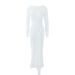 2025 European And American Style Autumn Women's Round Neck Sleeve Slim Fit Tie Waist Bodycon Solid Color Elegant Niche_ecoleips.com