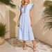 2026 European And American Fashion Casual Style Color-Block Striped V-Neck Flutter Sleeve_ecoleips.com