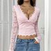 Women's Clothing Sexy Deep V Lace Hollow-Out Crop Top Floral Lace Stretchy & Breathable, Clubwear, Party Outfit (Black/White/Red/Light Pink/Navy Blue)_ecoleips.com