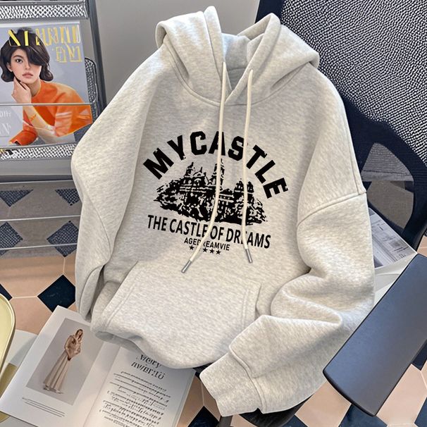 Women's Hooded Lightweight Sweatshirt Relaxed Fit Fleece Lined Slimming Tummy Concealing Youthful Outerwear for Autumn Winter_ecoleips.com