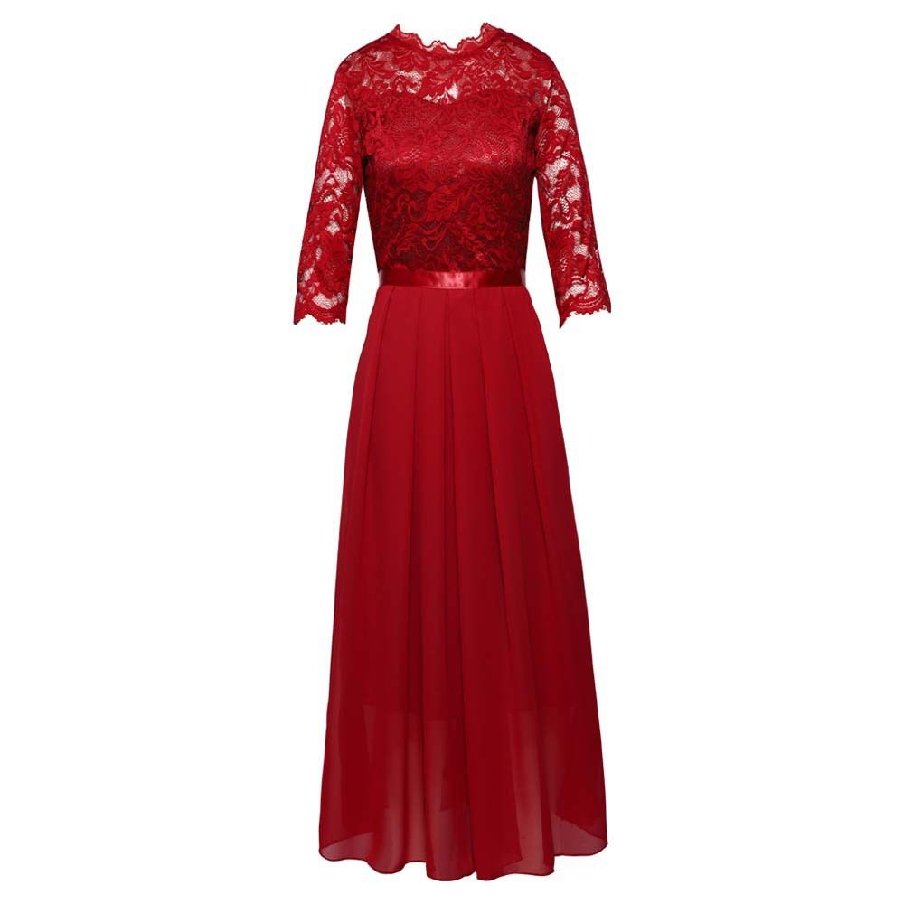 Verve Patchwork Chiffon Round Neck Lace Long Dress Evening Gown Women's Wear_ecoleips.com