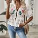 Women's Clothing Summer Fashion Women's Printed V Neck Tie Up Short Cardigan Shirt Ruffle Top For Formal & Casual For Women_ecoleips.com