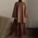 Vintage Elegant Women's Fall Outfit – Loose Fit Round Neck Top & Flowy Midi Skirt Set (Long Sleeve, Ruffled Hem) – Boho Chic Casual Dress_ecoleips.com