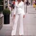 Women's Professional Suit Set - Stretch Polyester Blazer & Straight-Leg Pants, Office Workwear, Fall Collection (White, S/M/L/Xl)_ecoleips.com